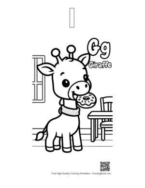 Thumbnail: Cute Giraffe Eating Leaves Coloring Page Printable Outline Alphabet I