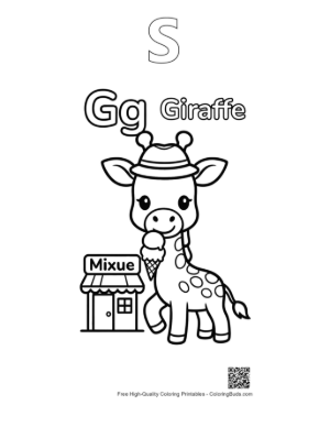 Thumbnail: Cute Giraffe Eating Leaves Printable Outline Alphabet S