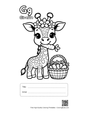 Thumbnail: Cute Giraffe Eating Leaves Printable with Title and Artist Box
