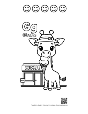 Thumbnail: Cute Giraffe Eating Leaves to Color Printable and 5 Happy Face Outline