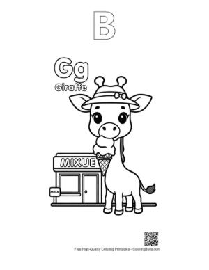 Thumbnail: Cute Giraffe Eating Leaves to Color Printable Outline Alphabet B