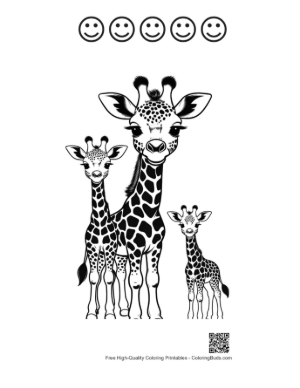 Thumbnail: Cute Giraffe Family Portrait Printable and 5 Happy Face Outline