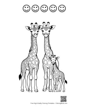 Thumbnail: Cute Giraffe Family Portrait Printable and 5 Happy Face Outline