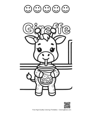 Thumbnail: Cute Giraffe Holding a Delicious Cup of Tea Printable and 5 Happy Face Outline