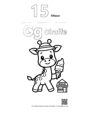 Thumbnail: Cute Giraffe in a Hat Holding an Ice Cream Printable Outline Number 15