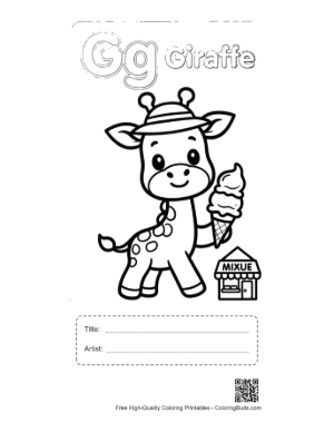Thumbnail: Cute Giraffe in a Hat Holding an Ice Cream Printable with Title and Artist Box