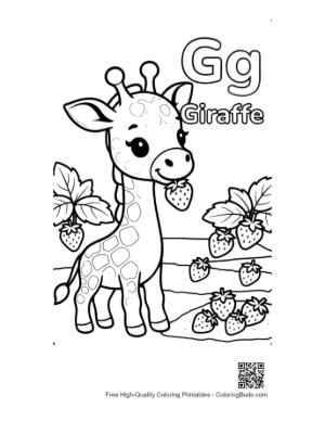 Thumbnail: Cute Giraffe Looking at Delicious Strawberries Printable