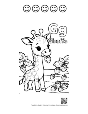 Thumbnail: Cute Giraffe Looking at Delicious Strawberries Printable and 5 Happy Face Outline