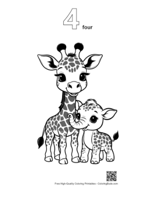 Thumbnail: Cute Giraffe Mom and Baby Elephant Hug Printable Outline Number 4