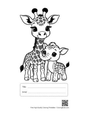 Thumbnail: Cute Giraffe Mom and Baby Elephant Hug Printable with Title and Artist Box