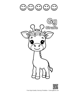 Thumbnail: Cute Giraffe to Color Printable and 5 Happy Face Outline
