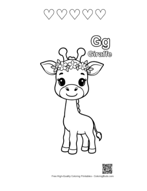 Thumbnail: Cute Giraffe to Color Printable and 5 Heart Outline