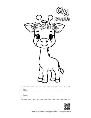 Thumbnail: Cute Giraffe to Color Printable with Title and Artist Box