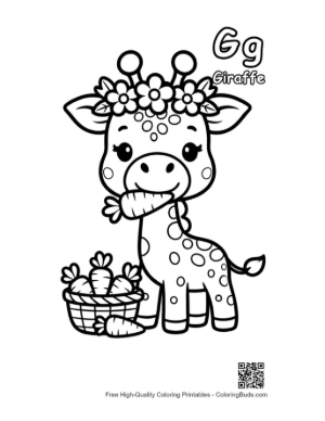 Thumbnail: Cute Giraffe with a Flower Crown Eating Carrots Printable