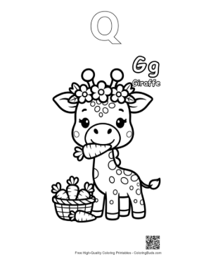 Thumbnail: Cute Giraffe with a Flower Crown Eating Carrots Printable Outline Alphabet Q