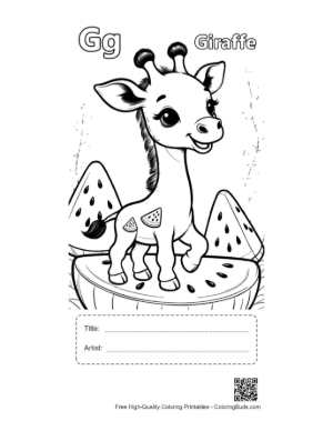 Thumbnail: Free Giraffe Eating Leaves Coloring Page Printable with Title and Artist Box