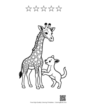 Thumbnail: Giraffe and Puppy Playing Joyfully Printable and 5 Star Outline