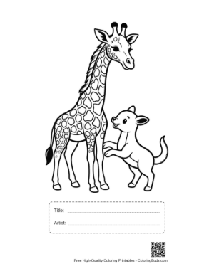 Thumbnail: Giraffe and Puppy Playing Joyfully Printable with Title and Artist Box
