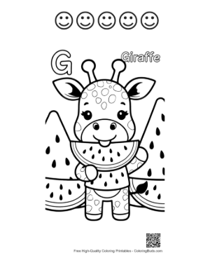 Thumbnail: Giraffe Eating Leaves Coloring Sheet Printable and 5 Happy Face Outline