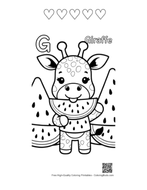 Thumbnail: Giraffe Eating Leaves Coloring Sheet Printable and 5 Heart Outline