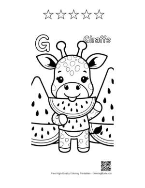 Thumbnail: Giraffe Eating Leaves Coloring Sheet Printable and 5 Star Outline