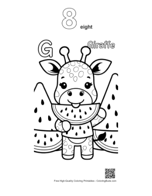Thumbnail: Giraffe Eating Leaves Coloring Sheet Printable Outline Number 8
