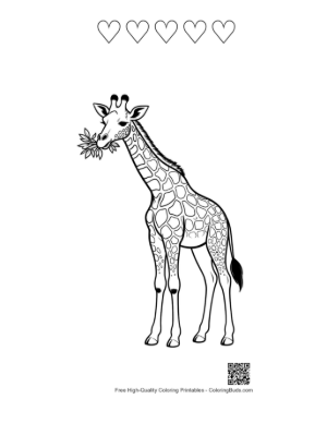 Thumbnail: Giraffe Munching on Leaves Printable and 5 Heart Outline