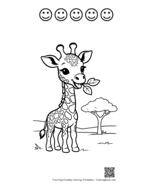 Thumbnail: Happy Baby Giraffe in a Garden of Blooming Flowers Printable and 5 Happy Face Outline