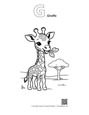 Thumbnail: Happy Baby Giraffe in a Garden of Blooming Flowers Printable Outline Alphabet G Giraffe
