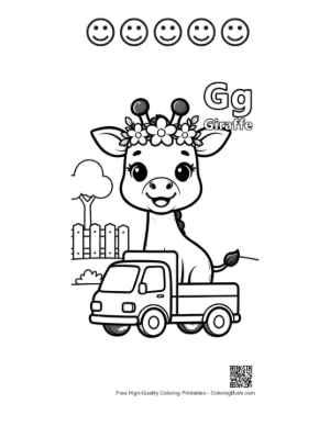 Thumbnail: Little Giraffe Acting as a Driver in a Toy Vehicle Printable and 5 Happy Face Outline