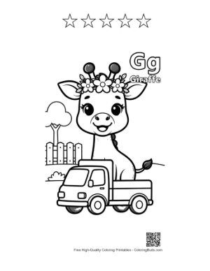 Thumbnail: Little Giraffe Acting as a Driver in a Toy Vehicle Printable and 5 Star Outline