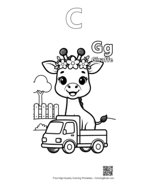 Thumbnail: Little Giraffe Acting as a Driver in a Toy Vehicle Printable Outline Alphabet C