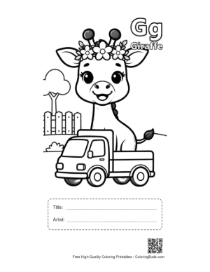 Thumbnail: Little Giraffe Acting as a Driver in a Toy Vehicle Printable with Title and Artist Box