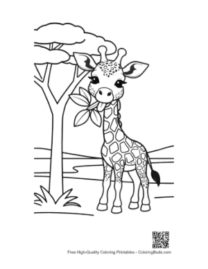 Thumbnail: Small Giraffe Calf with a Flower Crown and Butterflies Printable