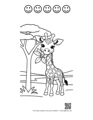 Thumbnail: Small Giraffe Calf with a Flower Crown and Butterflies Printable and 5 Happy Face Outline