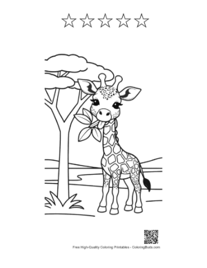 Thumbnail: Small Giraffe Calf with a Flower Crown and Butterflies Printable and 5 Star Outline