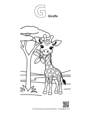 Thumbnail: Small Giraffe Calf with a Flower Crown and Butterflies Printable Outline Alphabet G Giraffe