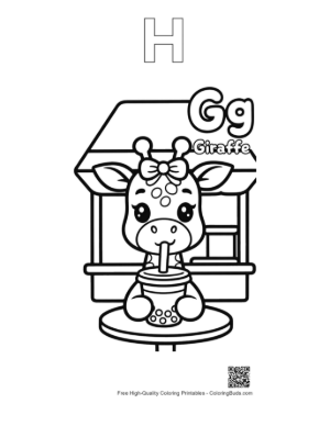 Thumbnail: Small Giraffe Standing Next to a Boba Tea Stand Printable Outline Alphabet H