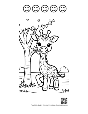Thumbnail: Sweet Baby Giraffe Sitting Among Spring Wildflowers Printable and 5 Happy Face Outline