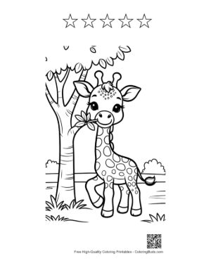 Thumbnail: Sweet Baby Giraffe Sitting Among Spring Wildflowers Printable and 5 Star Outline