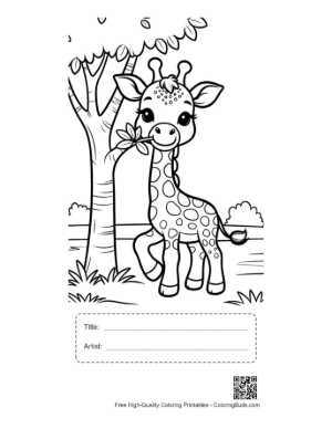 Thumbnail: Sweet Baby Giraffe Sitting Among Spring Wildflowers Printable with Title and Artist Box