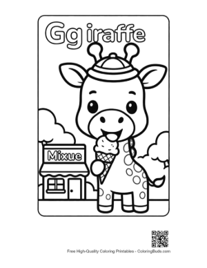 Thumbnail: Sweet Giraffe Standing by an Ice Cream Stand Printable