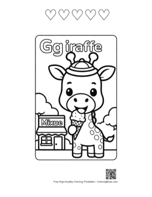 Thumbnail: Sweet Giraffe Standing by an Ice Cream Stand Printable and 5 Heart Outline