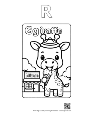 Thumbnail: Sweet Giraffe Standing by an Ice Cream Stand Printable Outline Alphabet R