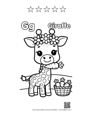 Thumbnail: Sweet Giraffe with Flowers Snacking on Carrots Printable and 5 Star Outline
