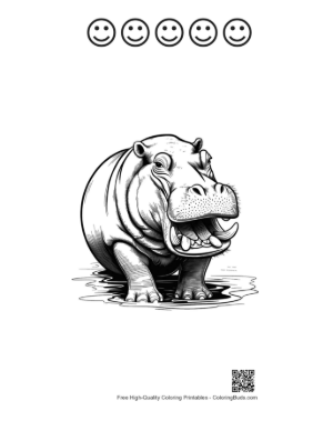 Thumbnail: Grinning Hippo Emerging from Water Printable and 5 Happy Face Outline