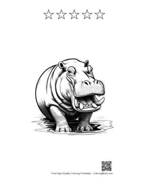 Thumbnail: Grinning Hippo Emerging from Water Printable and 5 Star Outline