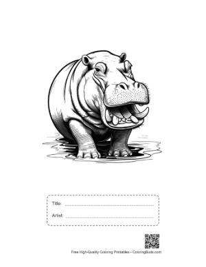 Thumbnail: Grinning Hippo Emerging from Water Printable with Title and Artist Box