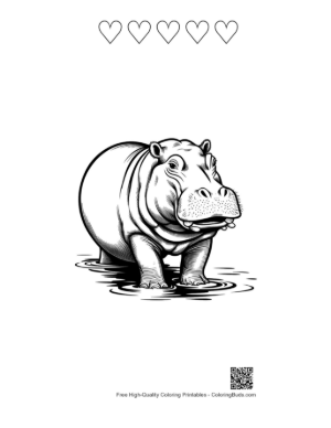 Thumbnail: Hippo Emerging from Murky Waters Printable and 5 Heart Outline