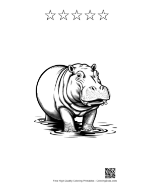 Thumbnail: Hippo Emerging from Murky Waters Printable and 5 Star Outline